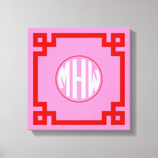 Roze #3 Rode Cirkel Monogram Lettertype DIY BG Canvas Afdruk