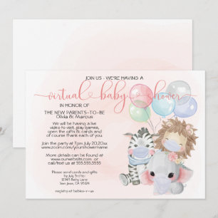 Roze 3 Stomme dieren in maskers virtueel Baby show Kaart