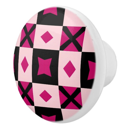 Roze 3-tone geruite deurkruk keramische knop (Rechts)