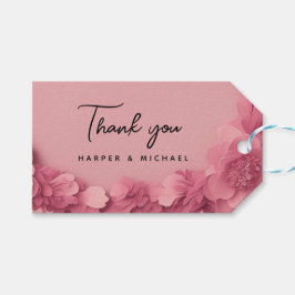 Roze 3d bloemen bruiloft dank u cadeaulabel