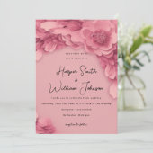 Roze 3D bloemenbruiloft Kaart (Staand voorkant)