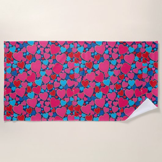 Roze 3D-harten Strandlaken (Voorkant)