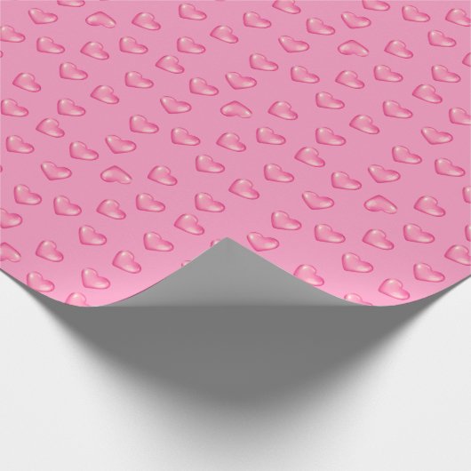 Roze 3D Hearts Valentijnsdag Cadeaupapier (Hoek)
