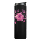 Roze 3D Kersenbloesem Zwarte Monogram Naam Thermosbeker (Gedraaid links)