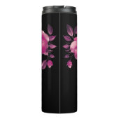 Roze 3D Kersenbloesem Zwarte Monogram Naam Thermosbeker (Achterkant)