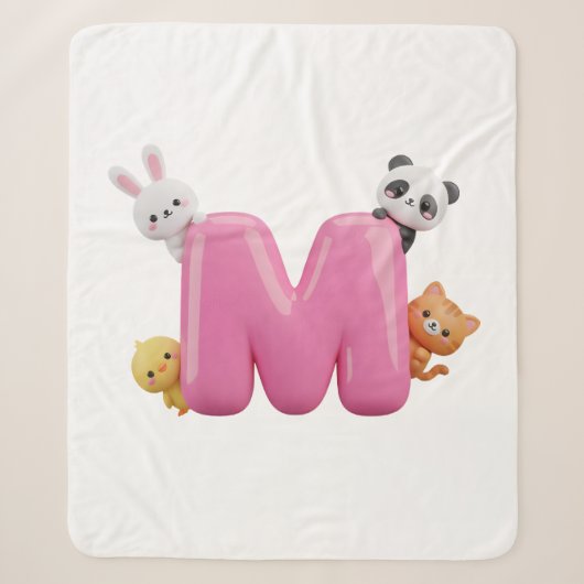 Roze 3D Letter M Middelgrote Sherpa Dekbed met Die Deken (Voorkant)