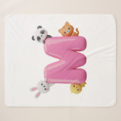 Roze 3D Letter M Middelgrote Sherpa Dekbed met Die Deken (Voorkant (horizontaal))