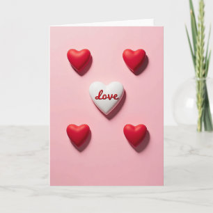 Roze 3D-liefdeshartjes Valentijnkaart Kaart