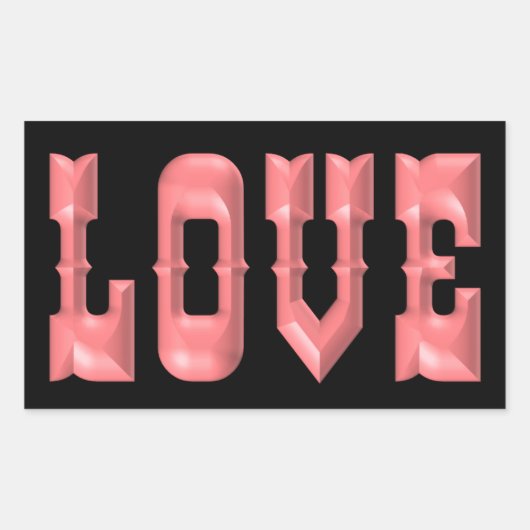 Roze 3D LOVE Rechthoekige Sticker (Voorkant)