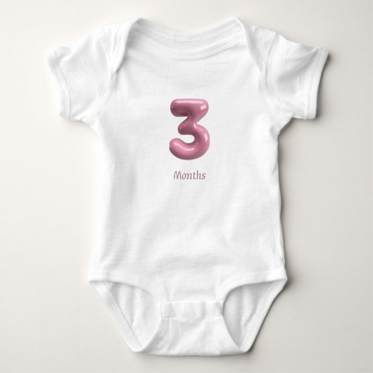 Roze 3D nummer 3 - 3 maanden baby romper (Voorkant)