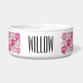 Roze 3D Paw Prints en Harten Hond Water Voedsel Voerbakje