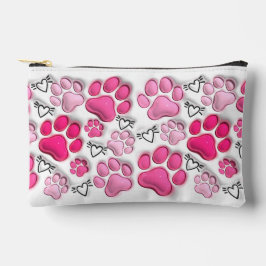 Roze 3D Paw Prints en Harten Make-up Etui