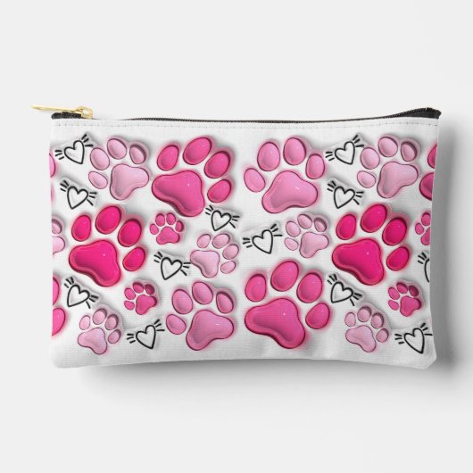 Roze 3D Paw Prints en Harten Make-up Etui (Voorkant)