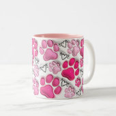 Roze 3D Paw Prints en Harten Tweekleurige Koffiemok (Voorkant rechts)