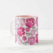 Roze 3D Paw Prints en Harten Tweekleurige Koffiemok (Voorkant links)