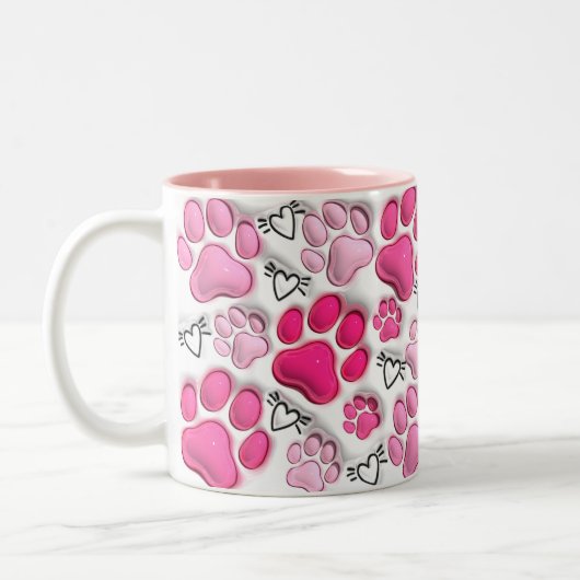 Roze 3D Paw Prints en Harten Tweekleurige Koffiemok (Links)