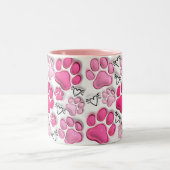Roze 3D Paw Prints en Harten Tweekleurige Koffiemok (Center)