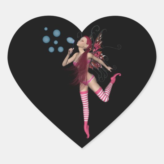 Roze 3D Pixie - Fairy Graphic 1 Hart Sticker (Voorkant)
