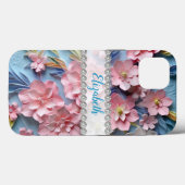 Roze 3D primroses, diamant lijst op maat Case-Mate iPhone Case (Achterkant (horizontaal))