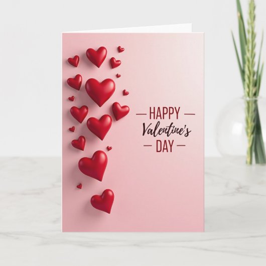 Roze 3D Valentijnsdag Hartjes Kaart (Voorkant)