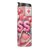 Roze 3D-verpleegster medische collage Thermosbeker (Geroteerd rechts)
