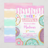 Roze 3e verjaardag Donut Party Kaart (Voorkant / Achterkant)