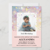Roze 3e verjaardagsuitnodiging Confetti Foto Kaart (Voorkant)