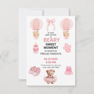 ROZE 3X5 KNUFFELBEER TUTU MEISJE BABYSHOWER SAVE THE DATE