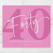 Roze 40e veertigste verjaardag feestgeschenk sparkling wijnetiket (Enkel label)
