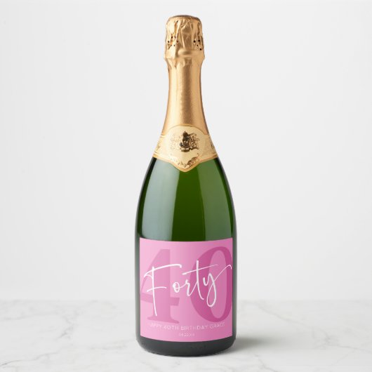 Roze 40e veertigste verjaardag feestgeschenk sparkling wijnetiket (Voorkant)