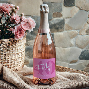Roze 40e veertigste verjaardag feestgeschenk sparkling wijnetiket
