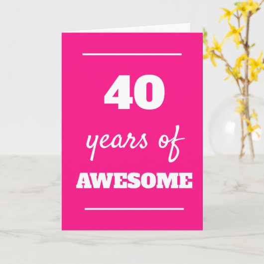 Roze 40e verjaardag Kaart (Gele Bloem)