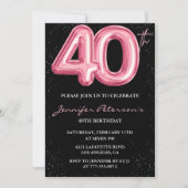 Roze 40e verjaardag uitnodigingen Ballon Glam Blac (Voorkant)