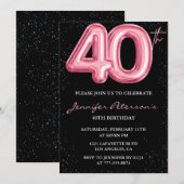 Roze 40e verjaardag uitnodigingen Ballon Glam Blac (Voorkant / Achterkant)