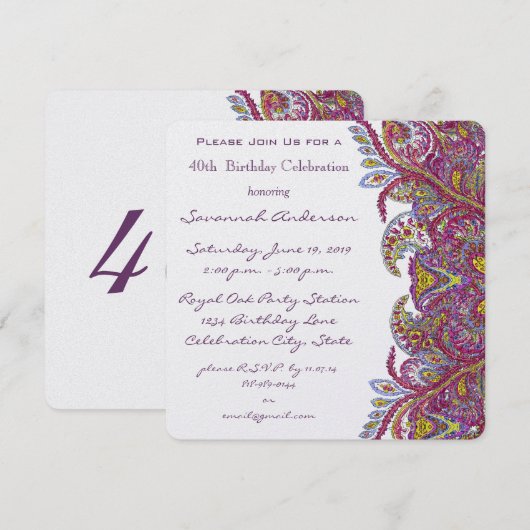 Roze 40e Verjaardagsfeestuitnodigingen Kaart (Voorkant / Achterkant)