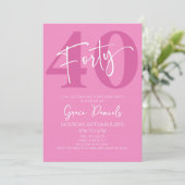 Roze 40ste veertigste verjaardagsfeestje kaart (Staand voorkant)