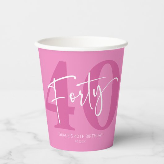Roze 40ste veertigste verjaardagsfeestje papieren bekers (Voorkant)