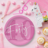 Roze 40ste veertigste verjaardagsfeestje papieren bordje (Feest)