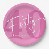 Roze 40ste veertigste verjaardagsfeestje papieren bordje (Voorkant)