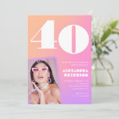 Roze 40ste verjaardag uitnodigingen Retro Foto (Staand voorkant)
