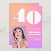 Roze 40ste verjaardag uitnodigingen Retro Foto (Voorkant / Achterkant)