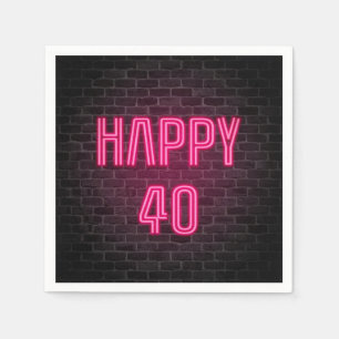Roze 40th Birthday neon-teken op bakstenen muur Servet