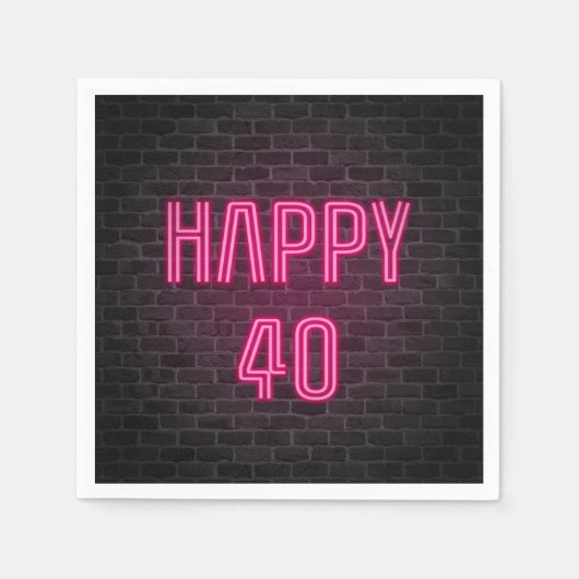 Roze 40th Birthday neon-teken op bakstenen muur Servet (Voorkant)