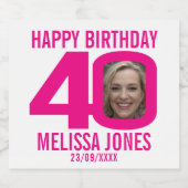Roze 40th Verjaardag aangepaste foto naam label Bier Etiket (Enkel label)