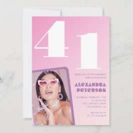 Roze 41e verjaardag uitnodigingen Retro Foto