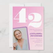 Roze 42e verjaardag uitnodigingen Retro Foto (Voorkant)