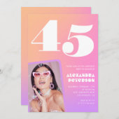 Roze 45e verjaardag uitnodigingen Retro Foto (Voorkant / Achterkant)