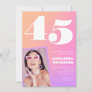 Roze 45e verjaardag uitnodigingen Retro Foto