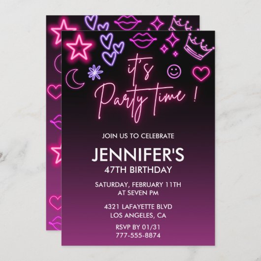 Roze 47ste verjaardag uitnodigingen voor haar mode (Voorkant / Achterkant)