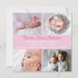 Roze 4 Foto's - Aankondiging van geboorte